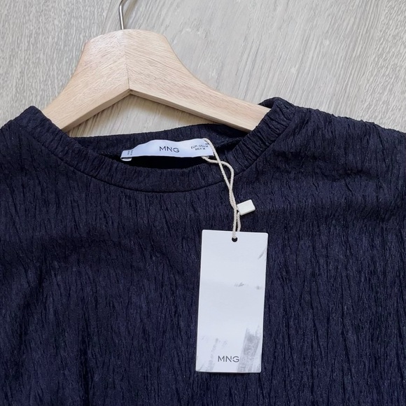 ｛Mango｝Brand New: MANGO,Testured Palazzo Tshirt, Navy blue,M size(Defective) - Picture 4 of 10